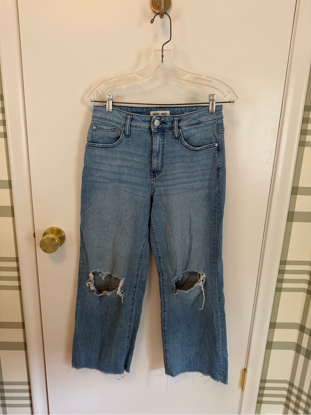 Warp + Weft Light Blue Distressed Cropped Jeans